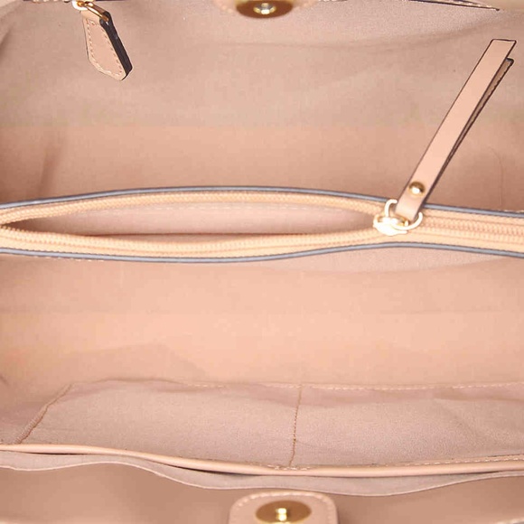 Nanette Lepore ‘Arabelle’ Tan & Cream Leather, Straw & Canvas Tassel Bow Purse - Picture 5 of 10